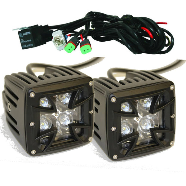 Cross Cubes LED Lights Pair W/Harness and Switch Iron Cross