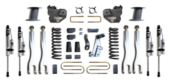 MaxTrac Ensemble de rehaussement 8 po avec 4 bras de liaison (amortisseurs Vulcan à réservoir) (suspension pneumatique arrière d'origine) — revêtement en poudre gris — 2013-2018 Ram 3500 (K947385VRLA)