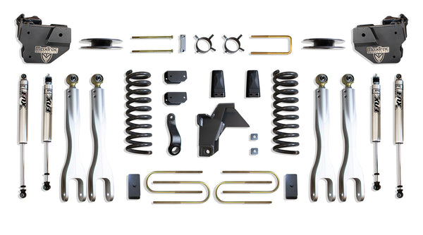 MaxTrac Ensemble de rehaussement 4 po avec 4 bras de liaison (amortisseurs FOX) (suspension pneumatique arrière d'origine) — revêtement en poudre gris — 2019-2024 Ram 3500 (K947541FLA)