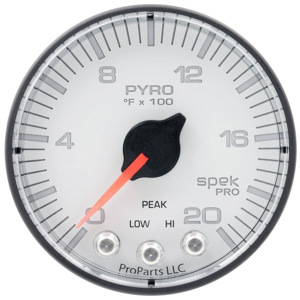 AutoMeter Gauge, Pyro. (EGT), 2 1/16", 2000°F, Stepper Motor W/Peak & Warn, Wht/Blk, Spek — Red (P310128)