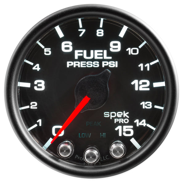 AutoMeter Gauge, Fuel Press, 2 1/16", 15PSI, Stepper Motor W/Peak & Warn, Blk/Blk, Spek — Red (P31532)