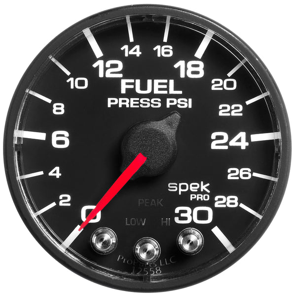 AutoMeter Gauge, Fuel Press, 2 1/16", 30PSI, Stepper Motor W/Peak & Warn, Blk/Blk, Spek — Red (P316328)
