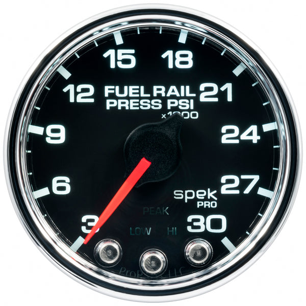 AutoMeter 2-1/16" Fuel Rail Pressure, 3-30K PSI, Spek-Pro, Black/Chrome
