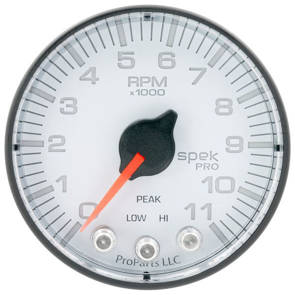 AutoMeter Gauge, Tach, 2 1/16", 11K RPM, W/ Shift Light & Peak Mem, Wht/Blk, Spek-Pro — Red (P336128)