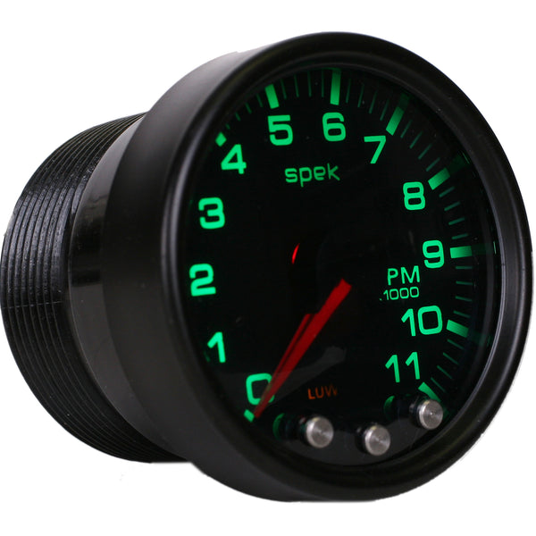 AutoMeter Gauge, Tach, 2 1/16", 11K RPM, W/ Shift Light & Peak Mem, Blk/Smke/Blk, Spek-Pro