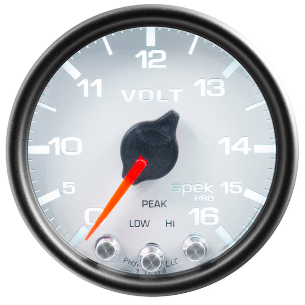AutoMeter Gauge, Voltmeter, 2 1/16", 16V, Stepper Motor W/Peak & Warn, Wht/Blk, Spek-Pro — Red (P34412)