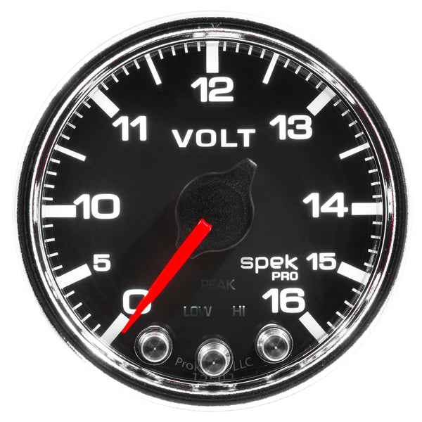 AutoMeter Gauge, Voltmeter, 2 1/16", 16V, Stepper Motor W/Peak & Warn, Blk/Chrm, Spek-Pro — Red (P34431)