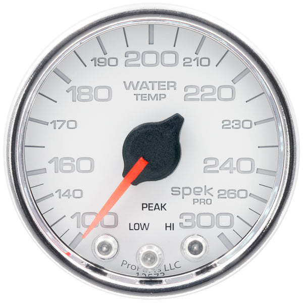 AutoMeter Gauge, Water Temp, 2 1/16", 300°F, Stepper Motor W/Peak & Warn, Wht/Chrm, Spek