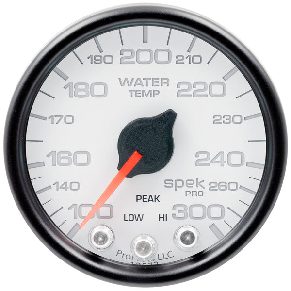 AutoMeter Gauge, Water Temp, 2 1/16", 300°F, Stepper Motor W/Peak & Warn, Wht/Blk, Spek — Red (P34612)