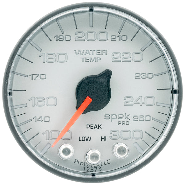 AutoMeter Gauge, Water Temp, 2 1/16", 300°F, Stepper Motor W/Peak & Warn, Slvr/Blk, Spek — Red (P346228)
