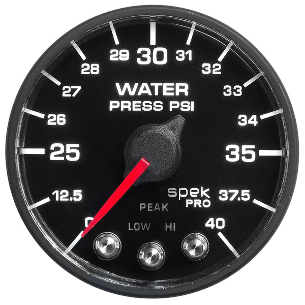 AutoMeter 2-1/16" Water Pressure, 0-40 PSI, Spek-Pro, Black/Black, ECU