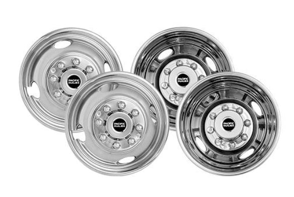Pacific Dualies Wheel Skins Silverado/Sierra /Super Duty /Ram - 16" Wheels W/ Stainless Rings