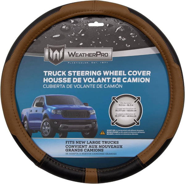 Plasticolor Black/Brown Steering Wheel Cover