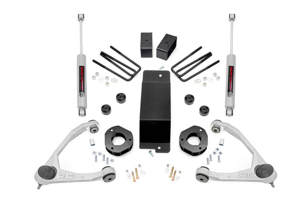 Rough Country Ensemble de rehaussement 3.5 po - 07-16 Silverado / Sierra 1500 avec bras de suspension supérieurs en aluminium/acier moulé