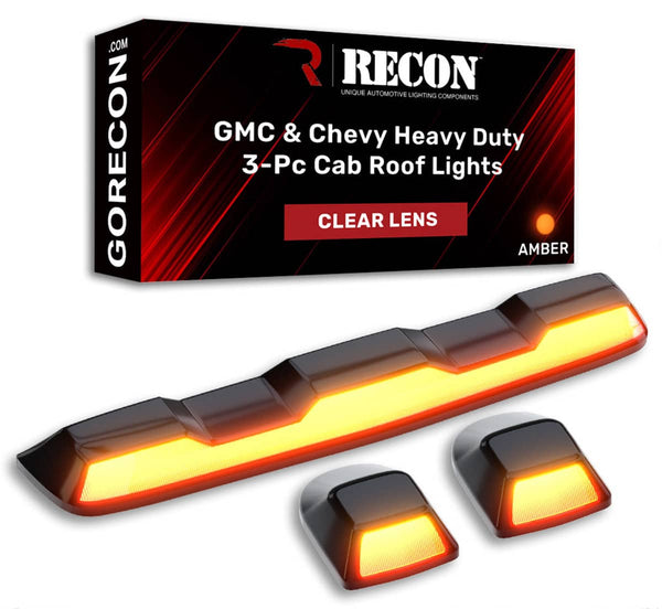 Recon Clear 3-PIECE Cab Lights with Amber LED Bulbs | 2020-2023 Silverado/Sierra HD