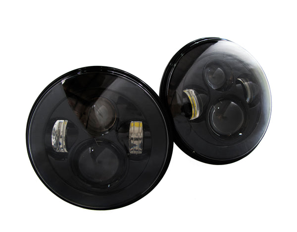 Race Sport Ensemble de conversion à projecteur DEL 7 po à face noircie 4x10W - prêt à brancher H4 H/L, vendu par paire