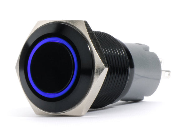 Race Sport Interrupteur marche/arrêt précâblé 19mm 2 positions 12V avec DEL bleue et fini noir à montage encastré