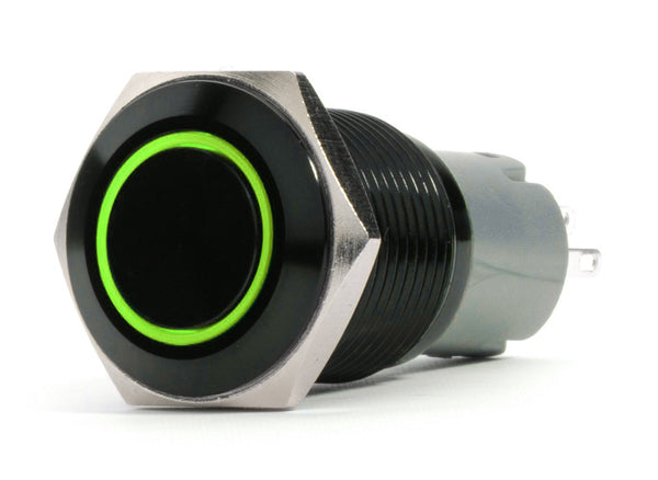 Race Sport Interrupteur marche/arrêt précâblé 19mm 2 positions 12V avec DEL verte et fini noir à montage encastré
