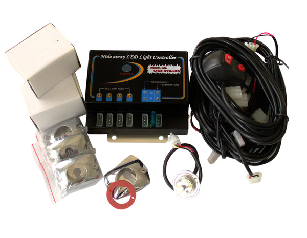 Race Sport Ensemble d'éclairage stroboscopique 4 DEL haute puissance avec module de commande et multiples options de montage (blanc)