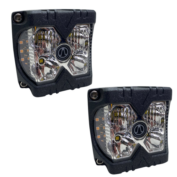 Race Sport Feu auxiliaire cubique DEL 40 watts avec stroboscope latéral ambre - qualité professionnelle, avec lentille transparente - vendu par paire