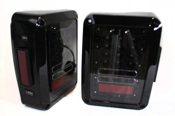 Race Sport Jeep Wrangler 8W/250LM LED Black Tail light Replacements with Smoked Lens and resistor pack (Pair)