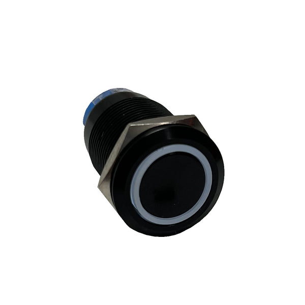 12V 19mm Momentary Function Pre-Wired Switch with WHITE LED and Black Flush Mount Finish Race Sport Lighting