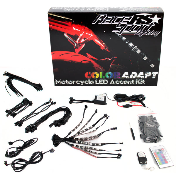 Race Sport ColorADAPT Adaptive RGB LED Weatherproof Motorcycle Kit - Complete 10-Strip Kit
