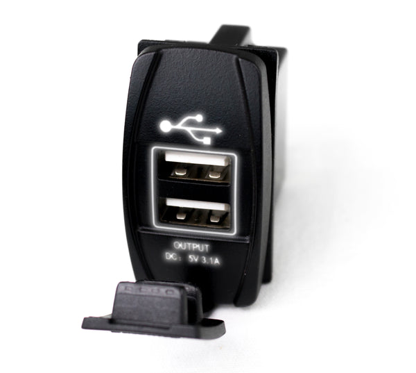 Race Sport LED Rocker Switch 2-Port USB Charge Panel w/ White Radiance