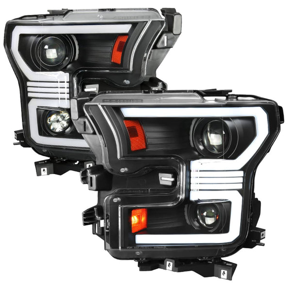 Spec-D Matte Black Projector Headlights with Clear Lens - 15-17 F150