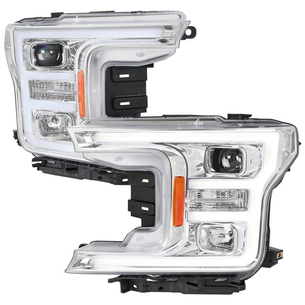 Spec-D LED Black Housing/Smoked Lens C-Bar Projector Headlights - 18-20 F150