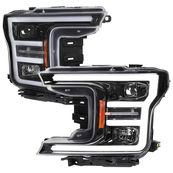 Spec-D LED C-Bar Glossy Black Housing/Clear Lens Projector Headlights - 18-20 F150