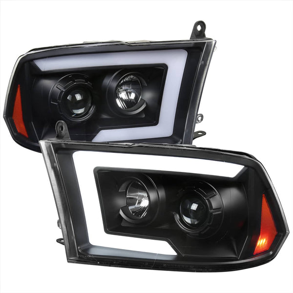 Spec-D Matte Black Projector Headlights with Clear Lens and Sequential Turn Signals - 09-18 Ram 1500