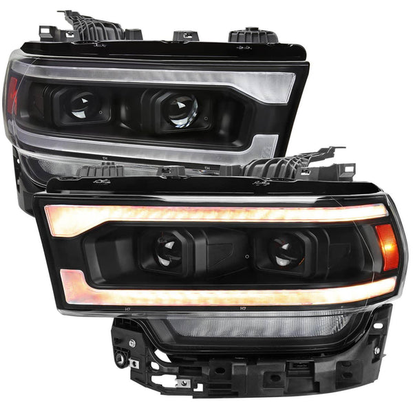 Spec-D Switchback Sequential Full Amber LED Matte Black Housing/Clear Lens Projector Headlights - 19-24 Ram 2500/3500