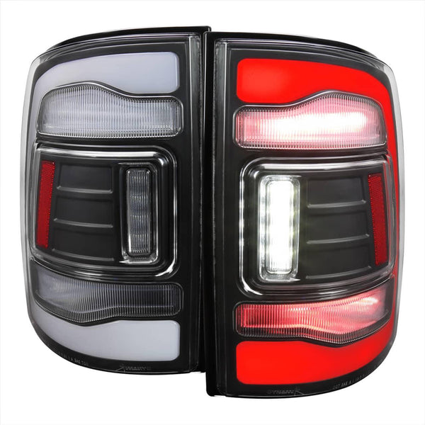 Spec-D Black LED Taillights with Clear Lens - Dodge Ram 09-18 1500/2500/3500 - White LED Bar