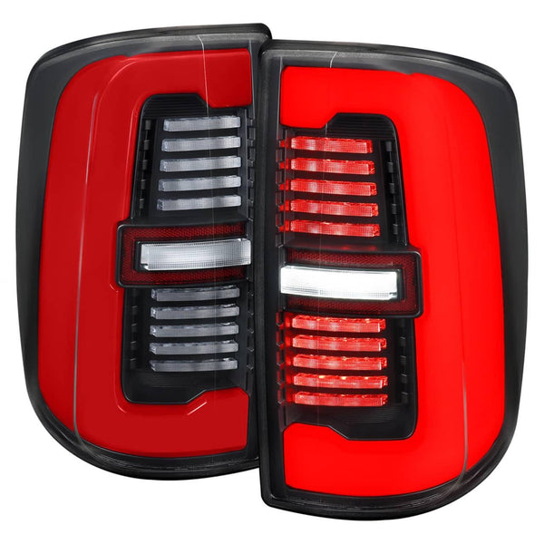 Spec-D Red LED Bar Sequential Signal Black Housing / Clear Lens Tail Lights - 19-24 Ram 2500/3500