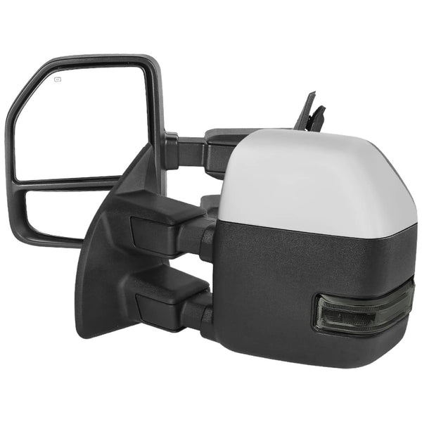 Spec-D Tuning Power Heated Power Adjustable Manual Extendable Chrome Towing Mirrors (PAIR) Smoked Lens with LED Turn Signals and Clearance Lights - 99-16 Super Duty - Smoked Lens