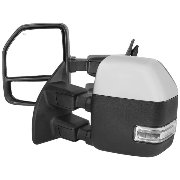 Spec-D Tuning Power Heated Power Adjustable Manual Extendable Chrome Towing Mirrors (PAIR) with Clear Lens LED Turn Signals and Clearance Lights - 99-16 Super Duty