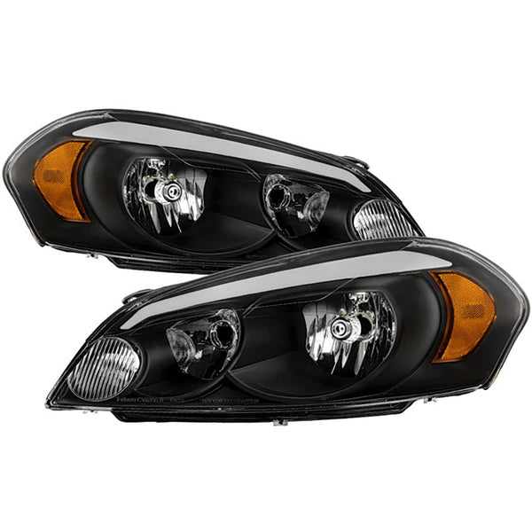 Spyder Xtune Black Crystal Headlights with LED Light Bar | 2006-2013 IMPALA/2006-2007 Monte Carlo