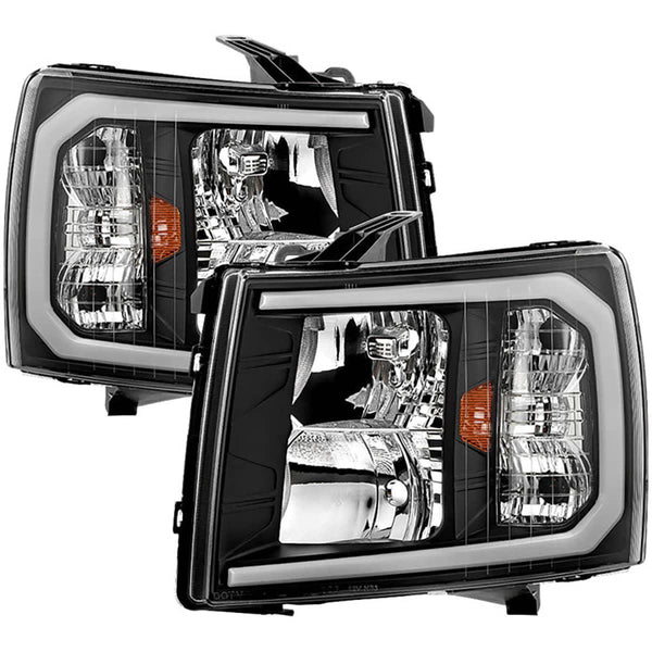 Spyder Xtune Black Crystal Headlights W/LED Light Bar | 2007-2013 Silverado 1500/2007-2014 2500HD/3500HD