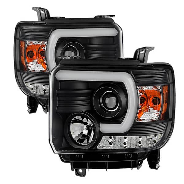 Spyder Black Projector Headlights with Light Bar DRL - 14-18 Sierra 1500/ 15-19 HD