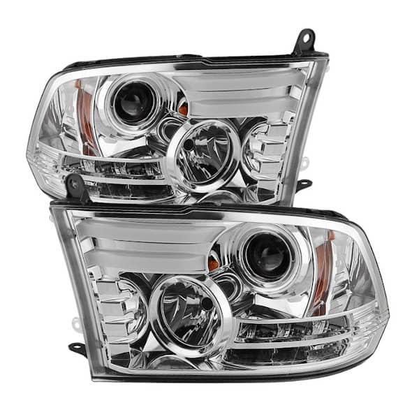 Spyder Chrome Projector Headlights with Light Bar DRL - 13-18 Ram