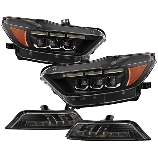 Spyder Apex Black Headlights W/Bumper Lights - Sequential LED Turn Signal Lights | 15-17 Ford Mustang