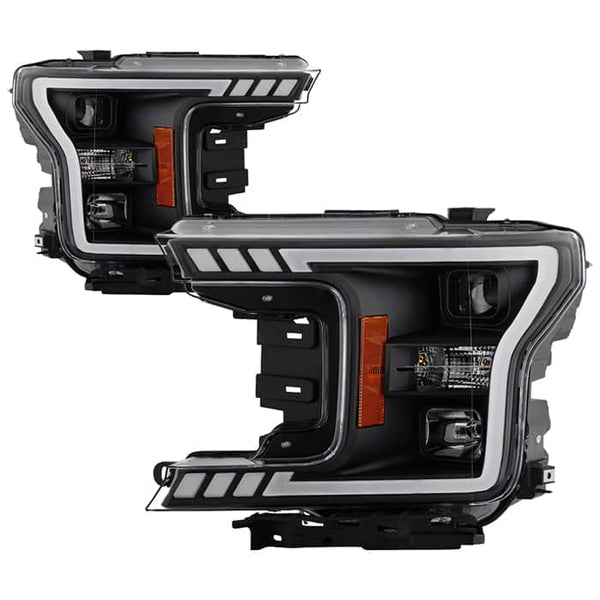 Spyder DRL LED Light Bar Projector Headlights - Black — 2018-2020 Ford F-150 (9048753)