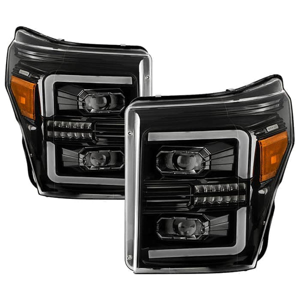 Spyder Full LED Projector Headlights with Sequential Turn Signal - Light Bar DRL - Black — for select Ford trucks (9050664)