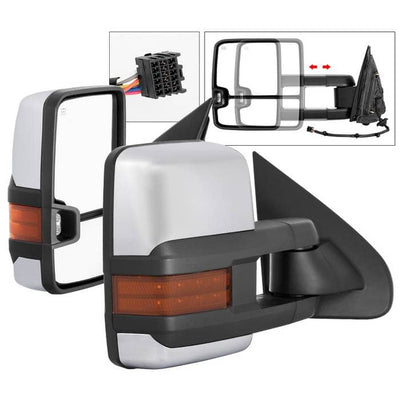 Spyder Xtune Telescoping Power Heated Mirror with Amber LED Signal & Chrome Cover - 14-16 Silverado