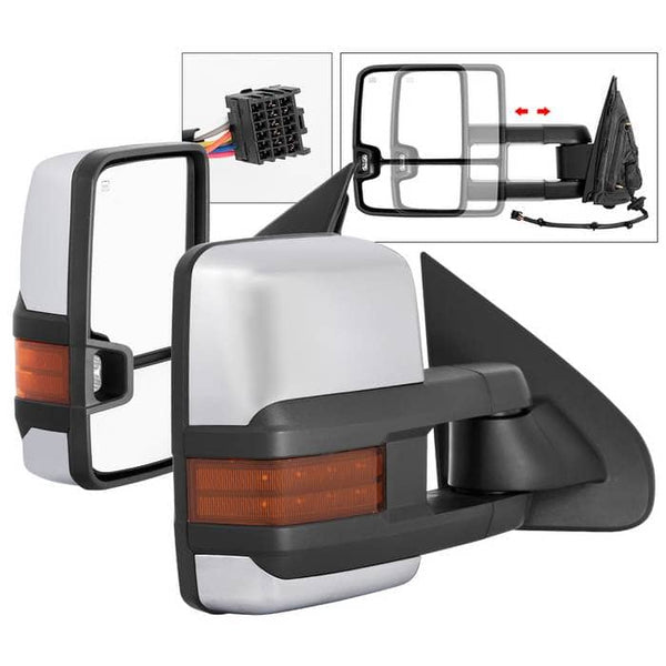 Spyder Xtune Telescoping Power Heated Mirror with Amber LED Signal & Chrome Cover - 14-16 Silverado