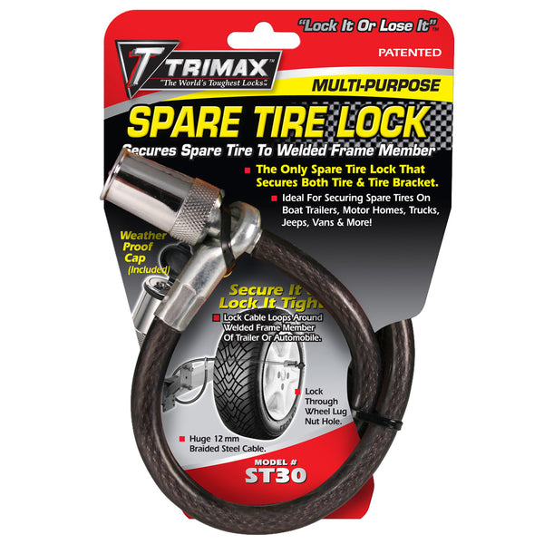 Trimax Locks Spare Tire Cable Lock With Round Keys 3 ft L X 12 mm