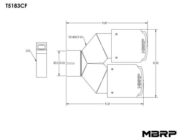 MBRP Tip. 4in. O.D Out. 3in. ID. Dual Wall. CF T304 (T5183CF)