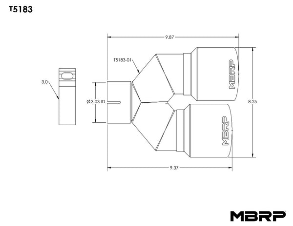 MBRP Tip. 4in. OD Dual Out. 3in. ID. Single Wall. T304 (T5183)