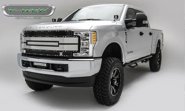 T-Rex Torch Black Mesh Lighted LED Grille - 17-19 Super Duty - Black Mesh/Brushed Trim - Includes Harness